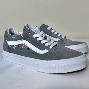 Vans NEW Old Skool SK8 Garden Party Drizzle Embroidered Gray Sneaker SZ 3 Kids